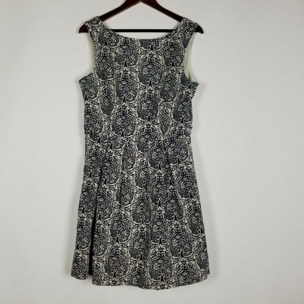 ModCloth Pink‎ Martini Women's Dress Size M Linen Blend Floral Pleated Navy Tan